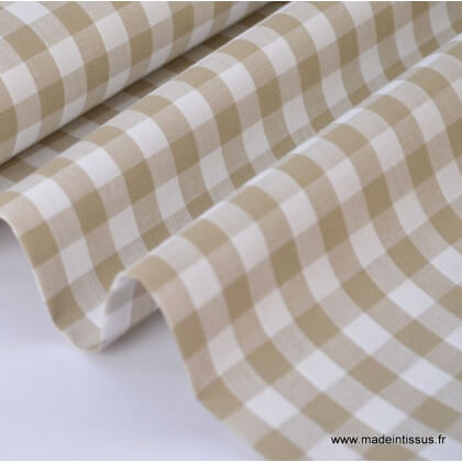 Popeline tissu 100% coton vichy grands carreaux coloris sable X50 cm