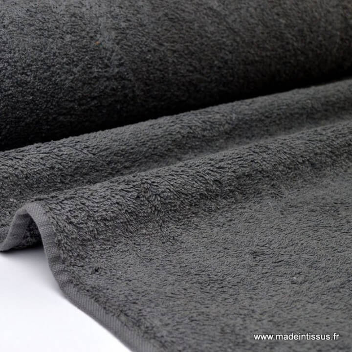 Tissu Eponge coton gris ardoise  lisiere cousue au mètre