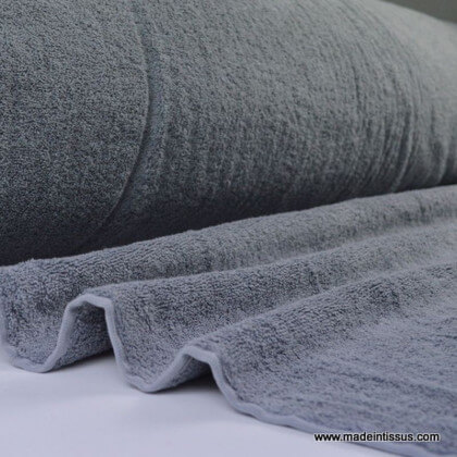 Tissu Eponge coton anthracite lisiere cousue fermée au mètre