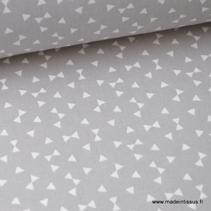 Tissu 100% coton dessin triangles Gris  x50cm