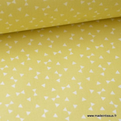 Tissu 100% coton dessin triangles jaune Citron  x50cm