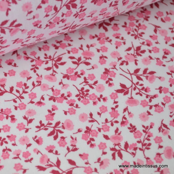 tissu popeline coton imprimé fleurettes elenie rose x50cm