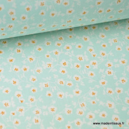 tissu coton imprimé fleurs et fleurettes menthe x50cm