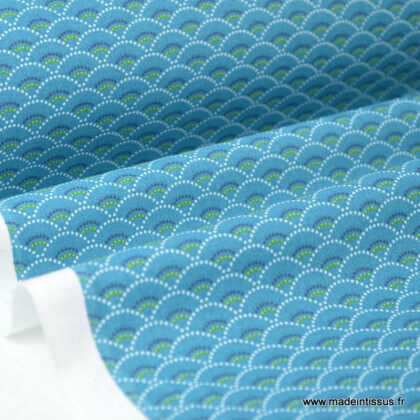 Tissu cretonne coton Koi emeraude imprimé  x50cm