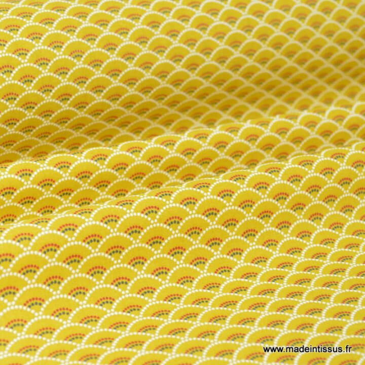 Tissu cretonne coton Koi Moutarde imprimé  x50cm