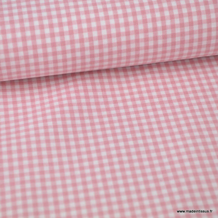 Tissu vichy petits carreaux coton Vieux rose et blanc au mètre