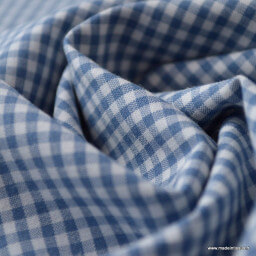 Tissu vichy petits carreaux coton bleu jean et blanc .x1m