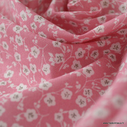 Tissu coton imprimé fleurs et fleurettes Rose Oeko tex .x1m