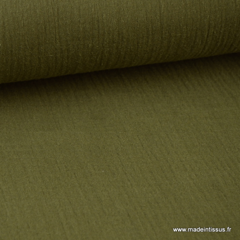 Triple Gaze Coton Mousseline-Kaki 100% coton Couture Tissu 