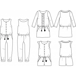 Patron Combi-short, combi pantalon ou robe MARIEKE by Ikatee pour fille du 3 au 12 ans