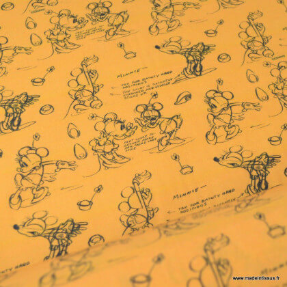 Tissu coton DISNEY imprimé Mickey et Minnie fond Orange - Oeko tex