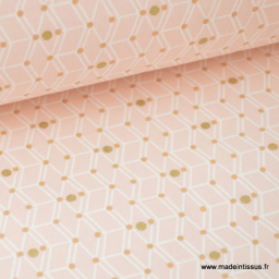 Tissu 100% coton formes géométriques sur fond rose pale  x50cm