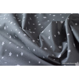 Tissu coton oeko tex imprimé étoiles anthracite au mètre