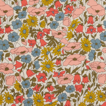 Tissu Liberty Poppy and Daisy rose et moutarde