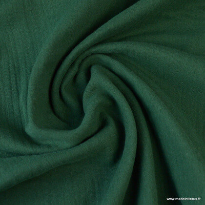 Tissu Double gaze coton vert bouteille .x1m