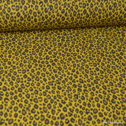 Tissu coton motif Léopard fond Savane - Oeko tex