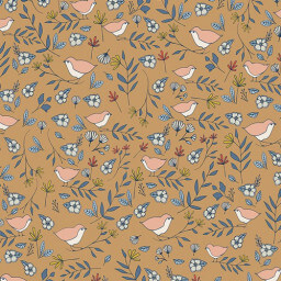 Tissu coton oiseaux et fleurs fond ocre by Art Gallery Fabrics .x1m
