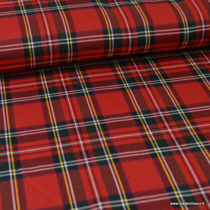 Tissu Tartan écossais à carreaux - noir, rouge et vert