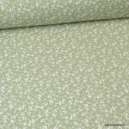 Tissu coton motif Fleurs Difatti Tilleul et Blanc - Oeko tex