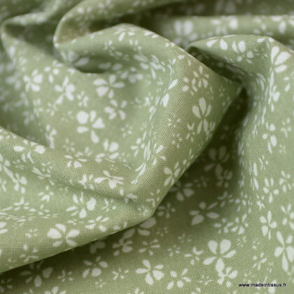 Tissu coton motif Fleurs Difatti Tilleul et Blanc - Oeko tex