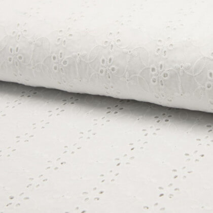 Tissu broderies anglaise coton blanc motifs fleurs