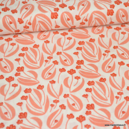 Tissu Bio coton CLOUD9 - Collection Stockbridge - fleurs corail