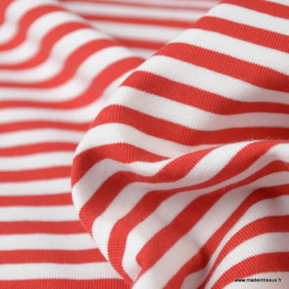 Tissu jersey à rayures Rouge et blanc - Oeko tex