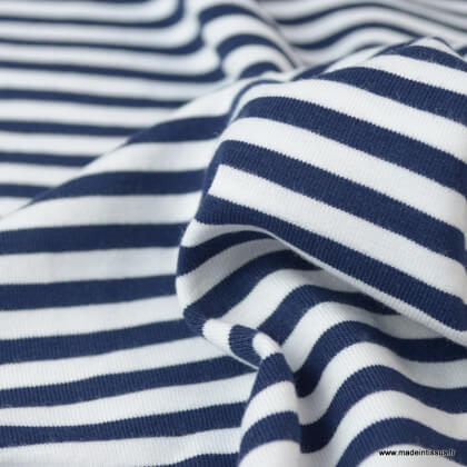 Tissu jersey à rayures marine et blanc - Oeko tex