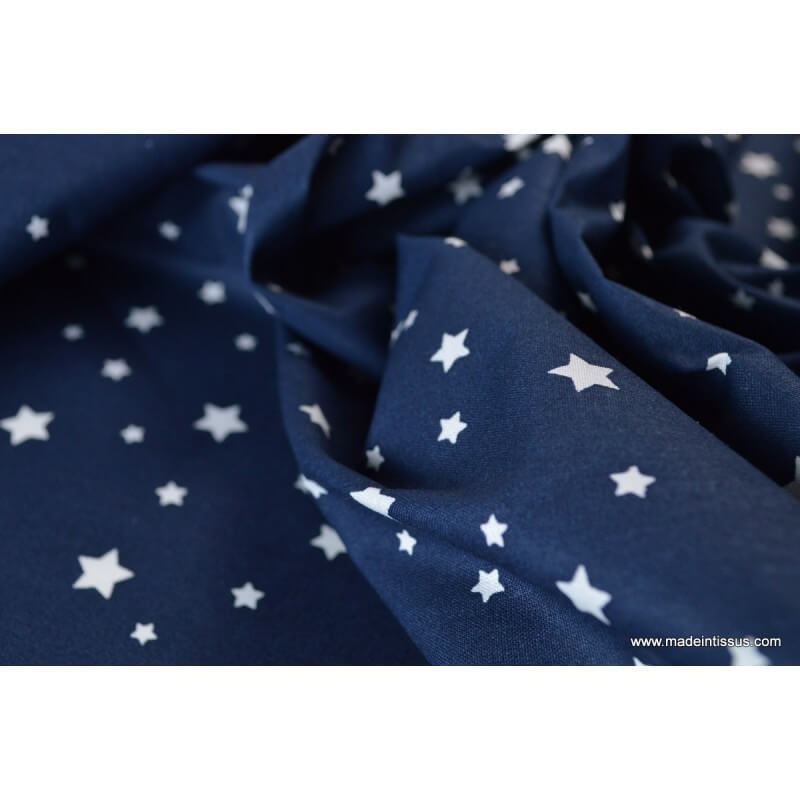 Pochette en tissu multi-usages format enveloppe personnalisable - Etoiles  bleu marine Coton uni blanc