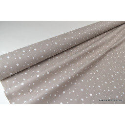 Tissu coton oeko tex imprimé étoiles taupe au mètre