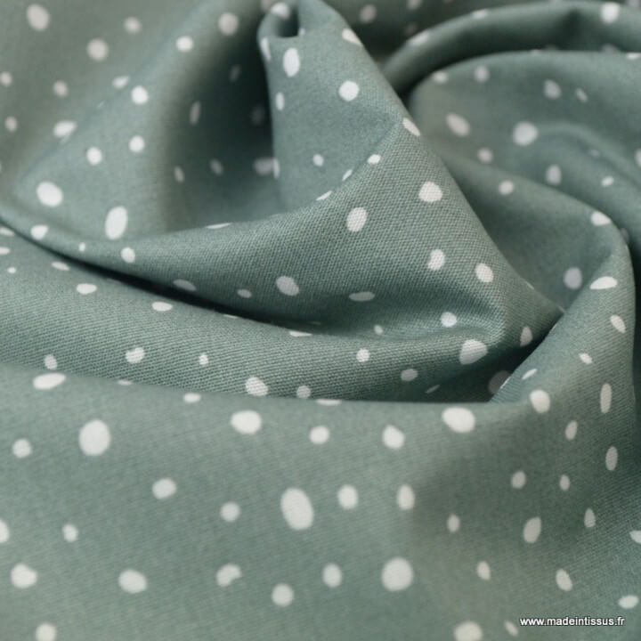 Tissu Popeline en coton Bio & oeko tex à pois fond vert céladon