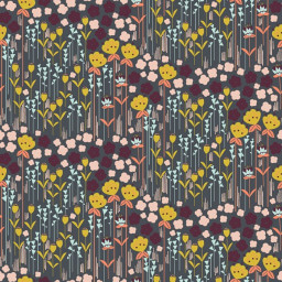 Tissu coton motifs fleurs Emilia ocre, rose et prune - Cotton and Steel