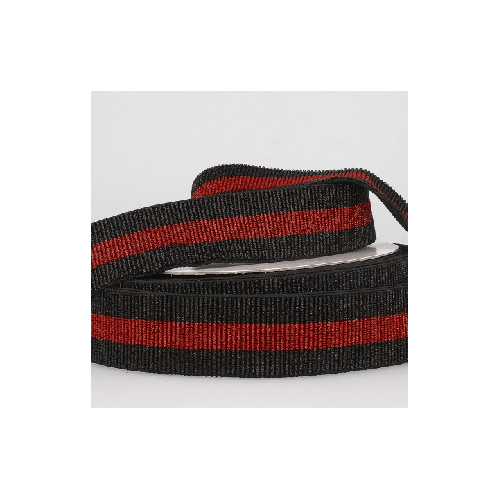 Elastique stripe Lurex à rayures Noir et Rouge 40mm - au mètre