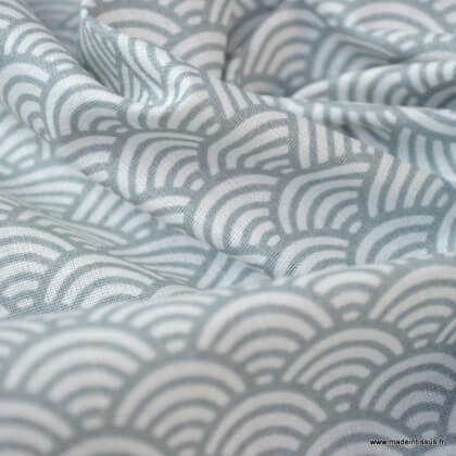Tissu coton imprimé éventails écailles Japonaises Gris clair - Oeko tex