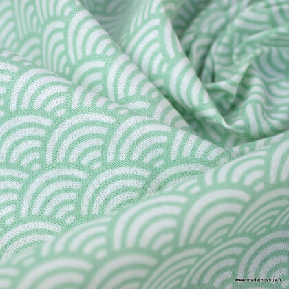Tissu coton imprimé éventails écailles Japonaises Vert - Oeko tex