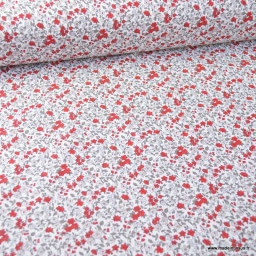 Tissu coton motifs fleurs Léonie beige et rouge - Oeko tex