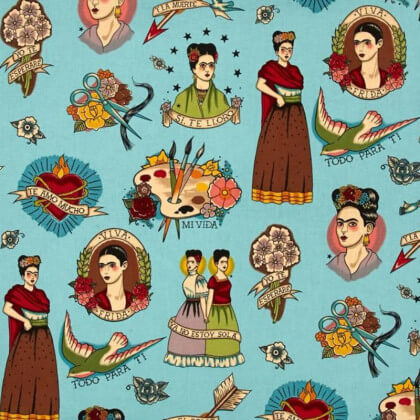 Tissu Popeline coton imprimé Frida Kahlo "Todo para ti" Alexander Henry
