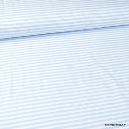 Tissu jersey à rayures  type marinière bleu ciel et blanc - Oeko tex