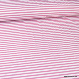 Tissu jersey à rayures  type marinière Vieux rose et blanc - Oeko tex