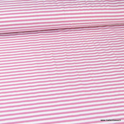 Tissu jersey à rayures  type marinière Vieux rose et blanc - Oeko tex