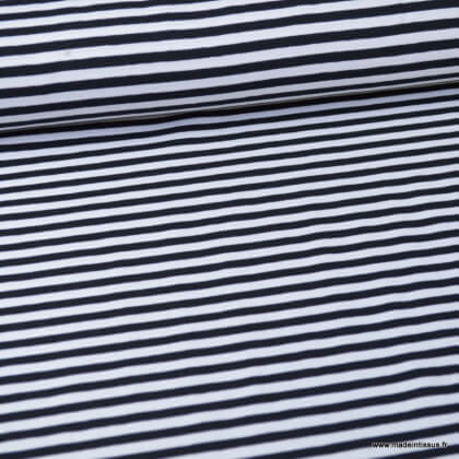 Tissu jersey à rayures  type marinière noir et blanc - Oeko tex