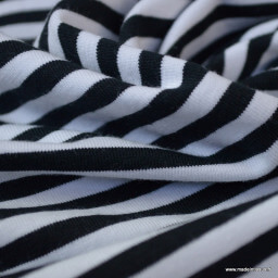 Tissu jersey à rayures  type marinière noir et blanc - Oeko tex