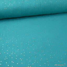 Tissu Double gaze coton Glitter à pois OR coloris Emeraude - Oeko tex