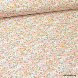 Tissu coton imprimé fleurs Kalmia Rose thé et Thym - Oeko tex