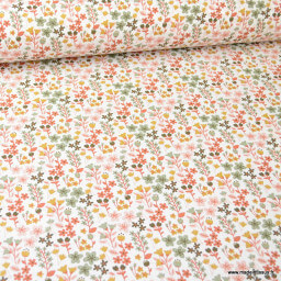 Tissu coton imprimé petites fleurs Rose thé et Thym -  Oeko tex - Motif Milly