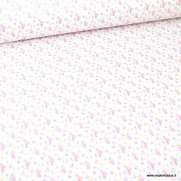 Tissu coton Fledi imprimé petites fleurs fond blanc -  Oeko tex