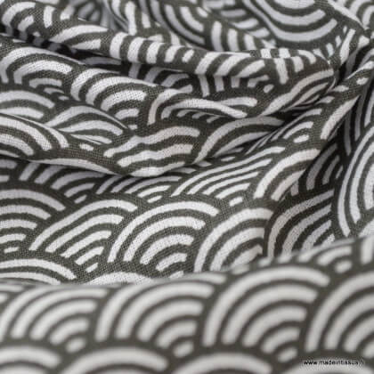 Tissu coton imprimé éventails écailles Japonaises Gris - Oeko tex