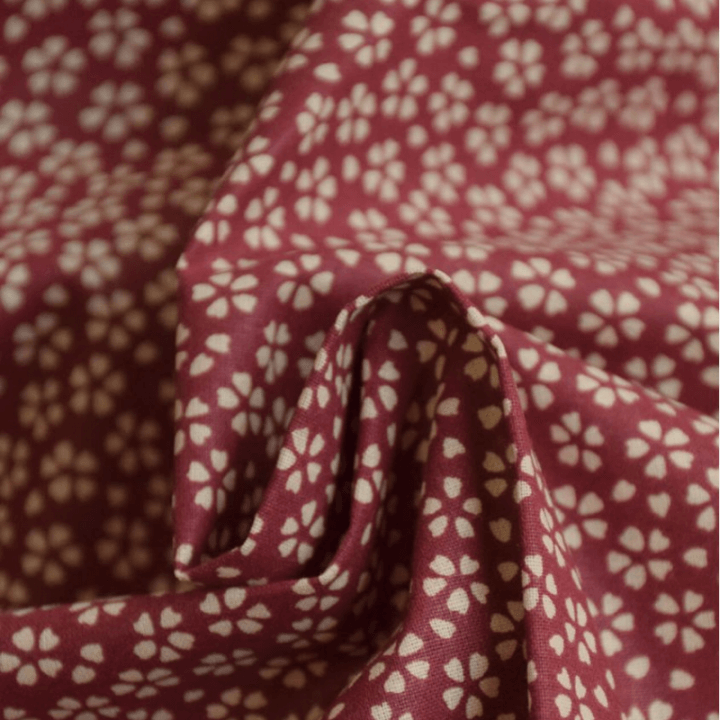 Tissu coton Enduit Myosotis motifs fleurs Grenat -  Oeko tex