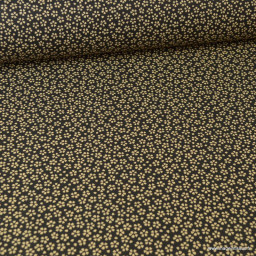 Tissu coton Enduit Myosotis motifs fleurs Noir -  Oeko tex