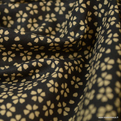 Tissu coton Enduit Myosotis motifs fleurs Noir -  Oeko tex